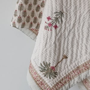 Anokhi Indian Jaipuri Block Print Quilt Printed Reversible Razai Cotton Handmade Floral Quilt, Jaipuri razai, Bedspread Comforter