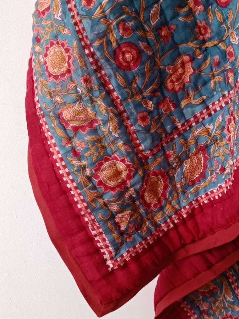 Acquista Gulaal Indian Jaipuri Block Print Trapunta Stampata Reversibile Razai Cotone Trapunta floreale fatta a mano, Jaipuri razai, Copriletto Comforter immagine 2