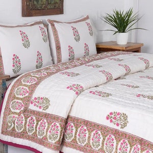 Gulaal Indian Jaipuri Block Print Quilt Printed Reversible Razai Cotton Handmade Floral Quilt, Jaipuri razai, Anokhi Bedspread Comforter image 3