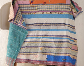 Z1 Vintage Kantha Quilt Reversible Kantha Throw Cotton Quilt Handmade Kantha Bedspread Kantha Bed cover Hand stitched Quilt