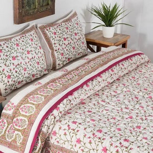 Gulaal Indian Jaipuri Block Print Quilt Printed Reversible Razai Cotton Handmade Floral Quilt, Jaipuri razai, Anokhi Bedspread Comforter image 9