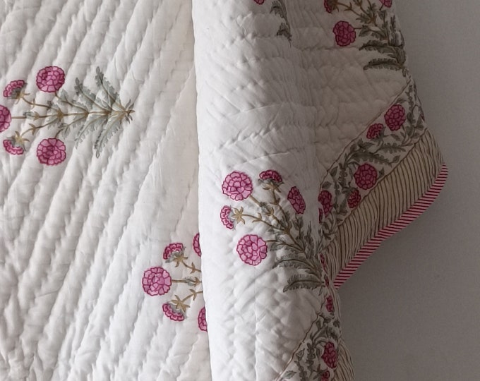 Anokhi Indian Jaipuri Block Print Quilt Printed Reversible Razai Cotton