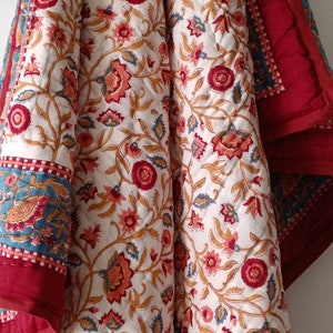 Acquista Gulaal Indian Jaipuri Block Print Trapunta Stampata Reversibile Razai Cotone Trapunta floreale fatta a mano, Jaipuri razai, Copriletto Comforter immagine 9