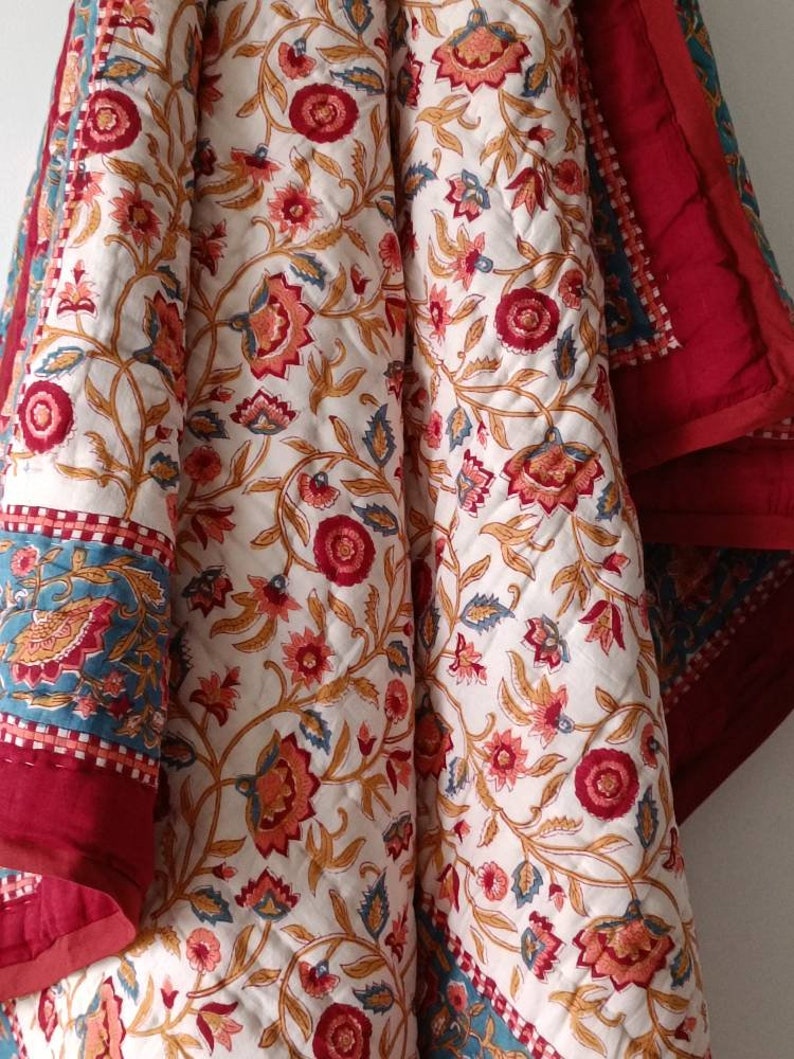 Acquista Gulaal Indian Jaipuri Block Print Trapunta Stampata Reversibile Razai Cotone Trapunta floreale fatta a mano, Jaipuri razai, Copriletto Comforter immagine 9