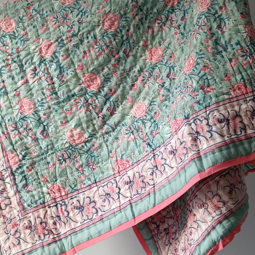 Aazon.co: Indian Jaipuri Blue Cotton Authentic Handade Reversible