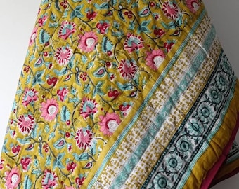 Acquista gulaal indiano Jaipuri Block Print Quilt Stampato Reversibile Razai Cotone Trapunta floreale fatta a mano, Jaipuri razai, Copriletto Comforter