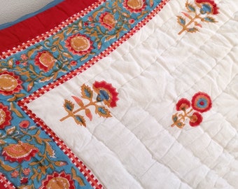 Shopgulaal gulaal Indian Jaipuri Block Print Quilt Printed Reversible Razai Cotton Handmade Floral Quilt, Jaipuri razai, Bedspread Comforter