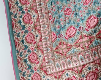 Couette indienne Jaipuri Block Print réversible Razai en coton imprimé floral fait main, Jaipuri razai, Couette couvre-lit