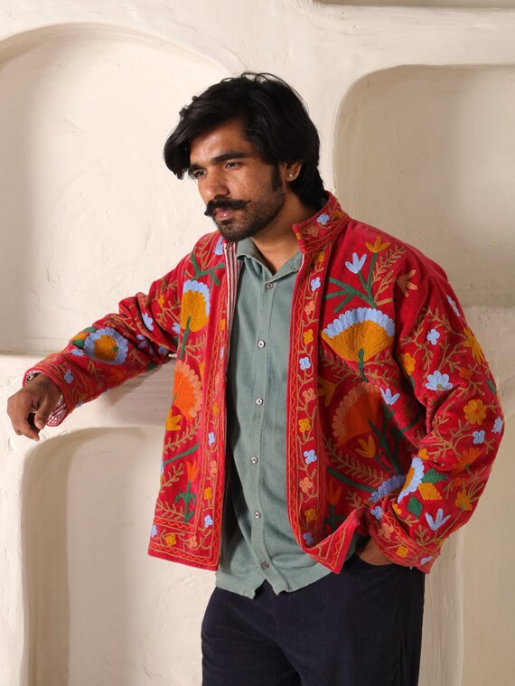 Unisex Suzani Jackets Embroidery on Velvet Jacket, Unisex Suzani
