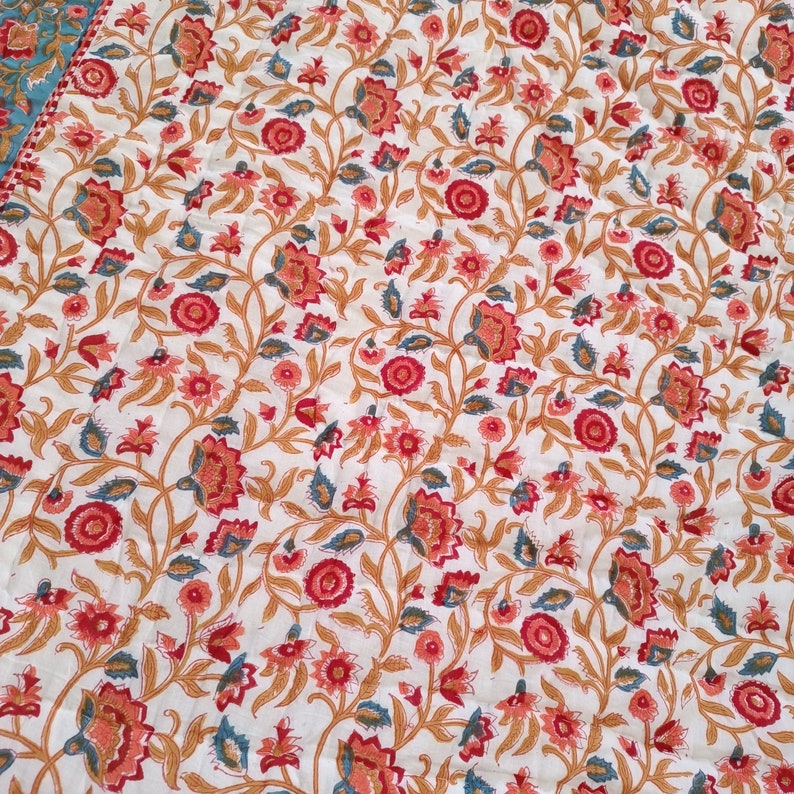 Shopgulaal gulaal Indian Jaipuri Block Print Quilt Printed Reversible Razai Cotton Handmade Floral Quilt, Jaipuri razai, Bedspread Comforter image 9