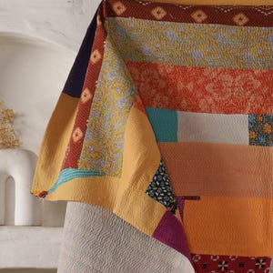 G6 Vintage Kantha Quilt Reversible Kantha Throw Cotton Quilt Handmade Kantha Bedspread Kantha Bed cover Hand stitched Quilt