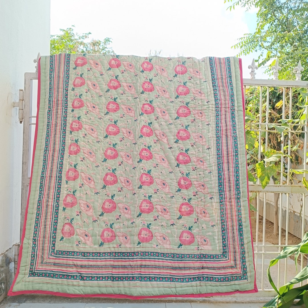 Anokhi Indian Jaipuri Block Print Quilt Printed Reversible Razai Cotton