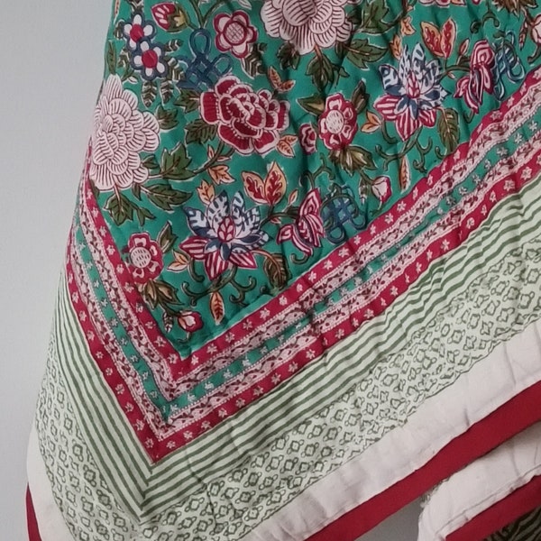 Couette indienne Anokhi Jaipuri Block Print Couette florale faite main en coton Razai réversible, Jaipuri razai, Couette couvre-lit