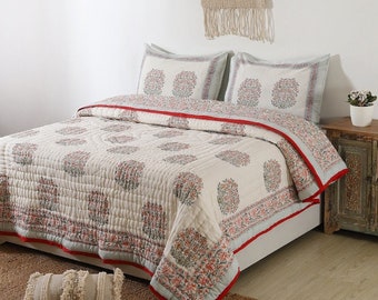 Gulaal Indian Jaipuri Block Print Quilt Printed Reversible Razai Cotton Handmade Floral Quilt, Jaipuri razai, Bedspread