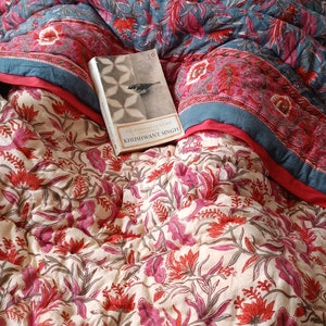 Shopgulaal gulaal Indian Jaipuri Block Print Quilt Printed Reversible Razai Cotton Handmade Floral Quilt, Jaipuri razai, Bedspread Comforter