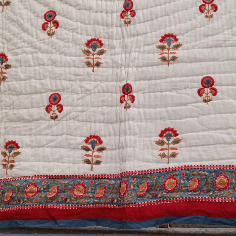 Shopgulaal gulaal Indian Jaipuri Block Print Quilt Printed Reversible Razai Cotton Handmade Floral Quilt, Jaipuri razai, Bedspread Comforter image 5