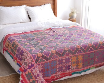 K16 Vintage Kantha Quilt Reversible Kantha Throw Cotton Quilt Handmade Kantha Bedspread Kantha Bed cover Hand stitched Quilt