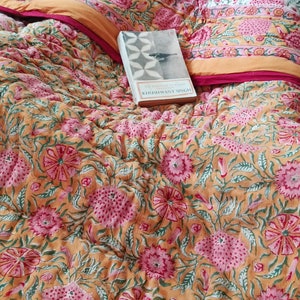 Indien Handmade Kantha Floral Coton Couette Draperie Couvre-Lit Bloc Imprimé de