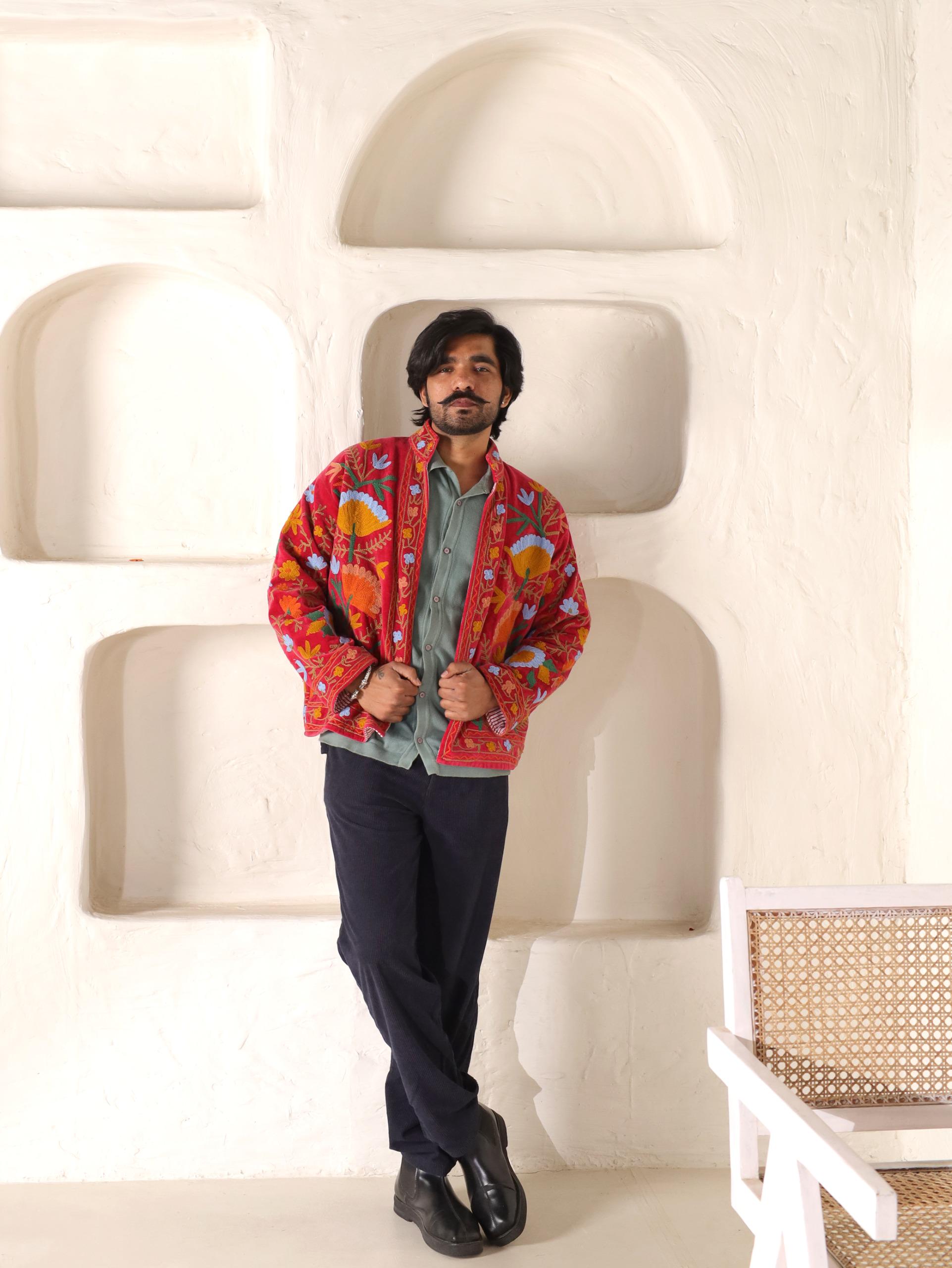 Unisex Suzani Jackets Embroidery on Velvet Jacket, Unisex Suzani