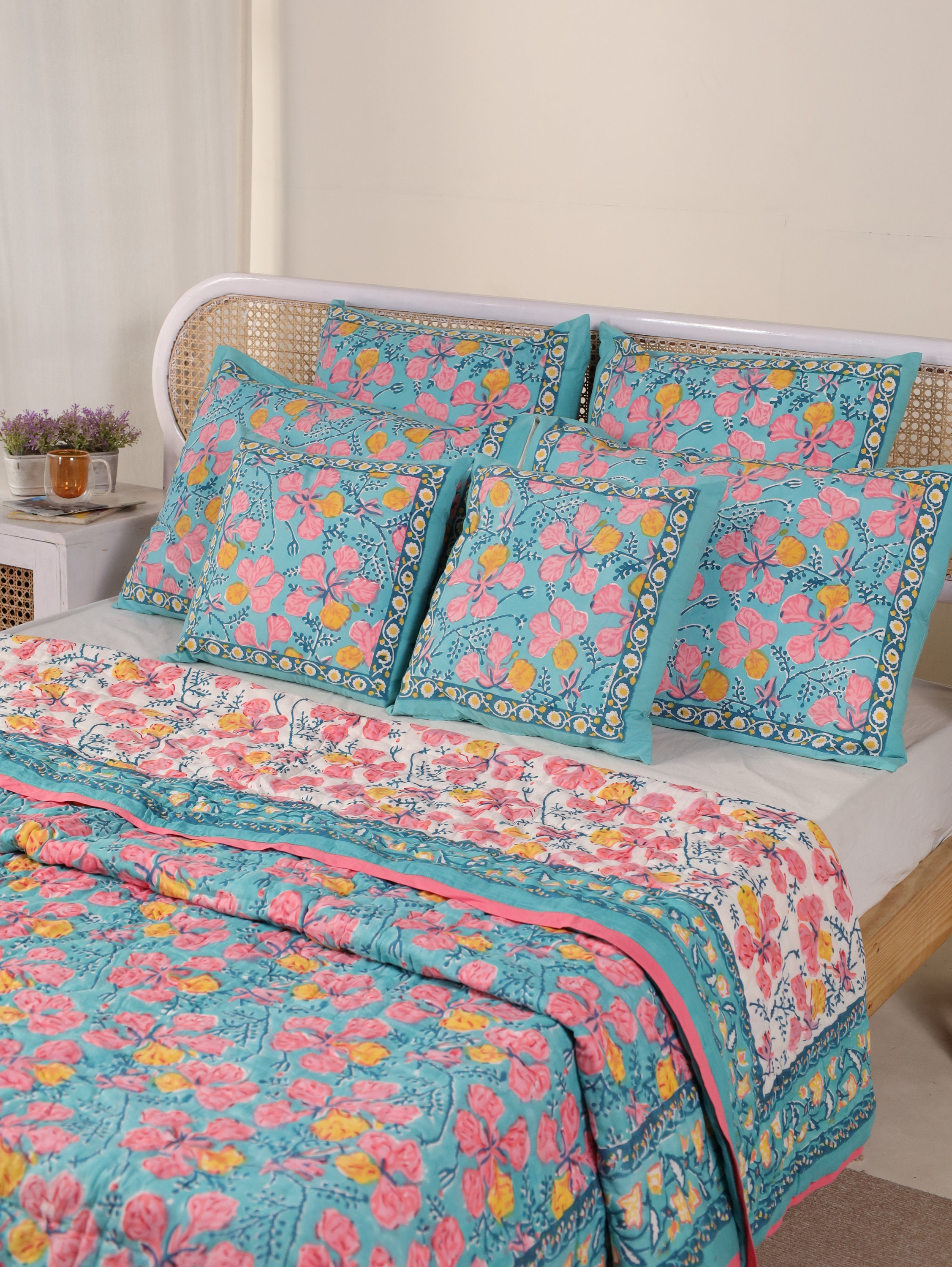 Gulaal Indian Jaipuri Block Print Quilt Printed Reversible Razai Cotton Handmade Floral Quilt, Jaipuri razai, Bedspread Comforter