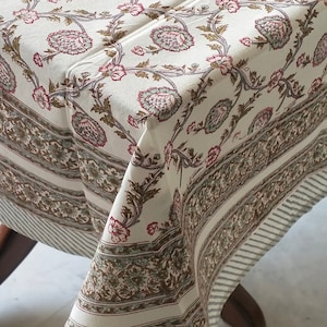 Set of 3 Table Covers from Gulaal Table Cover 6 Seater Indian Block Print Floral Cotton Table Cover Table Cloth Runner Mats Napkins Set