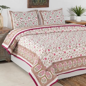 Gulaal Indian Jaipuri Block Print Quilt Printed Reversible Razai Cotton Handmade Floral Quilt, Jaipuri razai, Anokhi Bedspread Comforter image 8