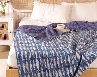 Queen Size Block print Kantha Block Print Quilt Kantha Throw Cotton Quilt Handmade Kantha Bedspread Kantha Bed cover Hand stitched Quilt