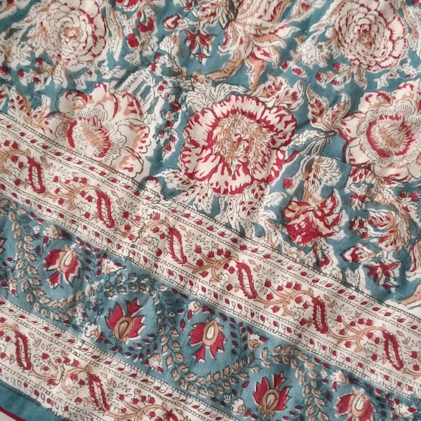 Shopgulaal gulaal Indian Jaipuri Block Print Quilt Printed Reversible Razai Cotton Handmade Floral Quilt, Jaipuri razai, Bedspread Comforter