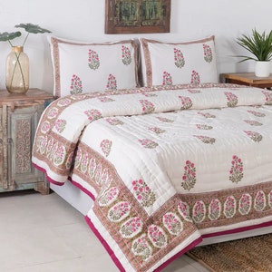 Gulaal Indian Jaipuri Block Print Quilt Printed Reversible Razai Cotton Handmade Floral Quilt, Jaipuri razai, Anokhi Bedspread Comforter image 5