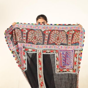 Exquisite Antique Rabari Shawl | Handwoven Vintage Textile | Traditional Indian Embroidery | Unique Home Decor or Gift Antique Shawl, Rabari