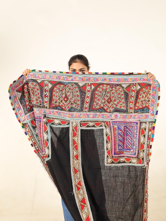 Exquisite Antique Rabari Shawl | Handwoven Vintage Textile | Traditional Indian Embroidery | Unique Home Decor or Gift Antique Shawl, Rabari