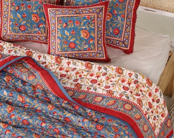 Shop Gulaal Indian Jaipuri Block Print Quilt Printed Reversible Razai Cotton Handmade Floral Quilt, Jaipuri razai, Bedspread Comforter