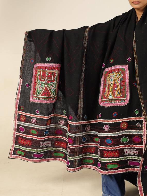 Exquisite Antique Rabari Shawl | Handwoven Vintage Textile | Traditional Indian Embroidery | Unique Home Decor or Gift Antique Shawl, Rabari