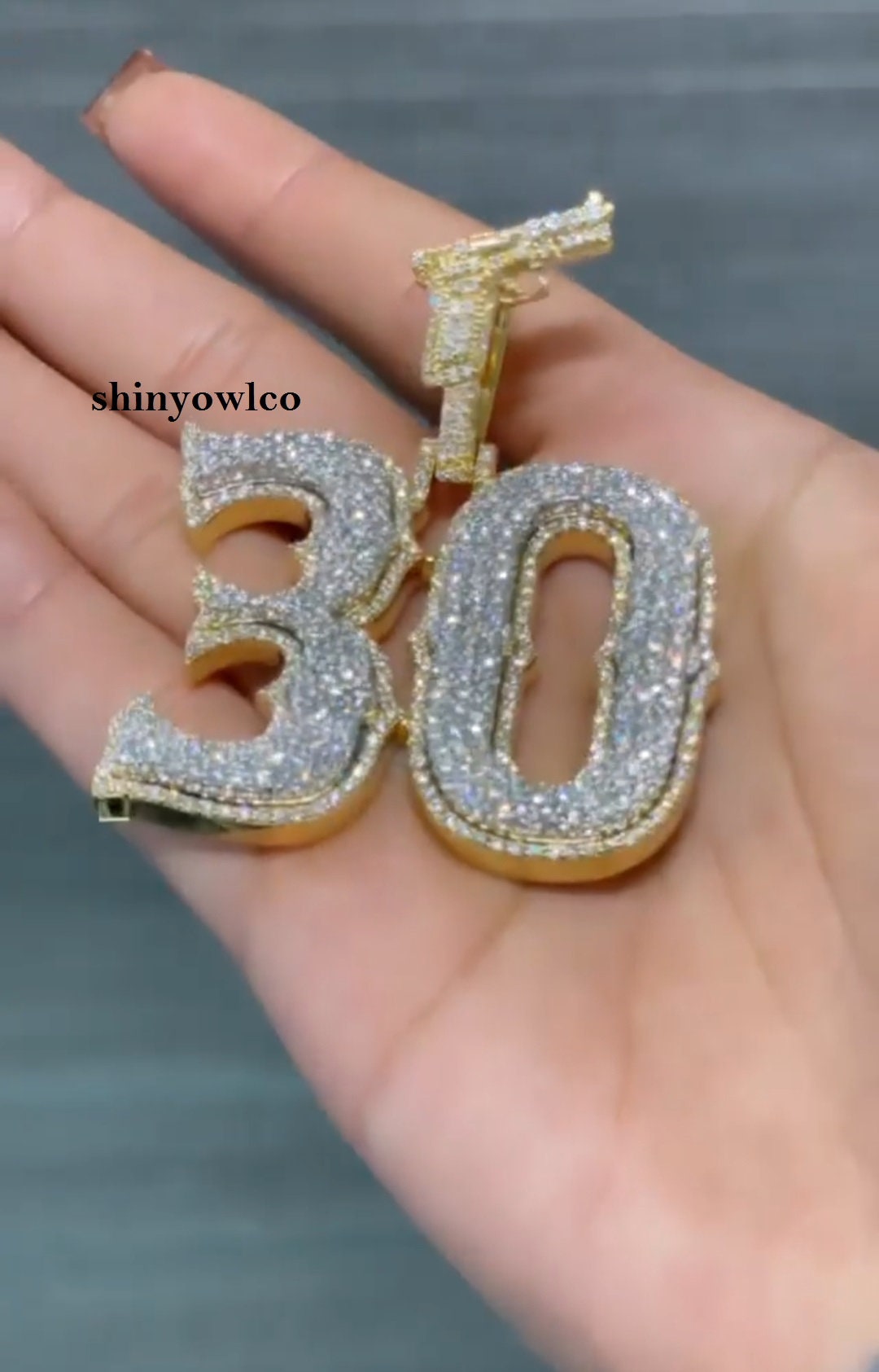Custom Iced Out 30 Number Pendant 925 Sterling Silver CZ/ Moissanite