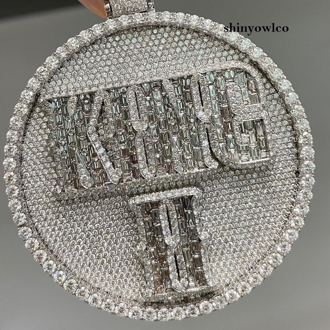 Custom Iced Out King Name Round Pendant 925 Sterling Silver Etsy