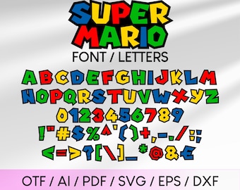 Super Mario Font SVG, Super Mario Digital Download, Super Mario Buchstaben, OTF und Vektor Dateien