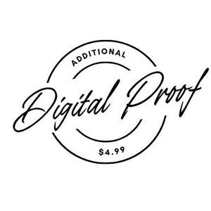 Op de afbeelding: Een zwart-wit afbeelding met de woorden "ADDITIONAL Digital Proof" in een cirkelvormig ontwerp. De tekst is in een cursief lettertype. De prijs van $4,99 staat onderaan de cirkel.
