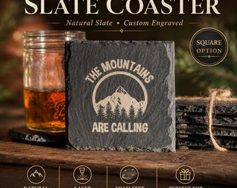 Slate Coasters, Laser Engraved Coaster, Nature Inspired, Outdoor Mountain Scenery, Mountains are Calling