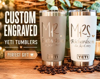 Personalized YETI Tumbler: Engraved Mr & Mrs Wedding Gift