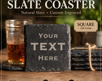 Laser Engraved Slate Coasters: Personalized Text & Design