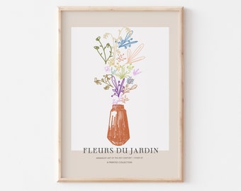 Flowers in Vase Print, Orange Floral Print, Plant Print, Botanical Art, Floral Decor, A5 A4 A3 A2 Print