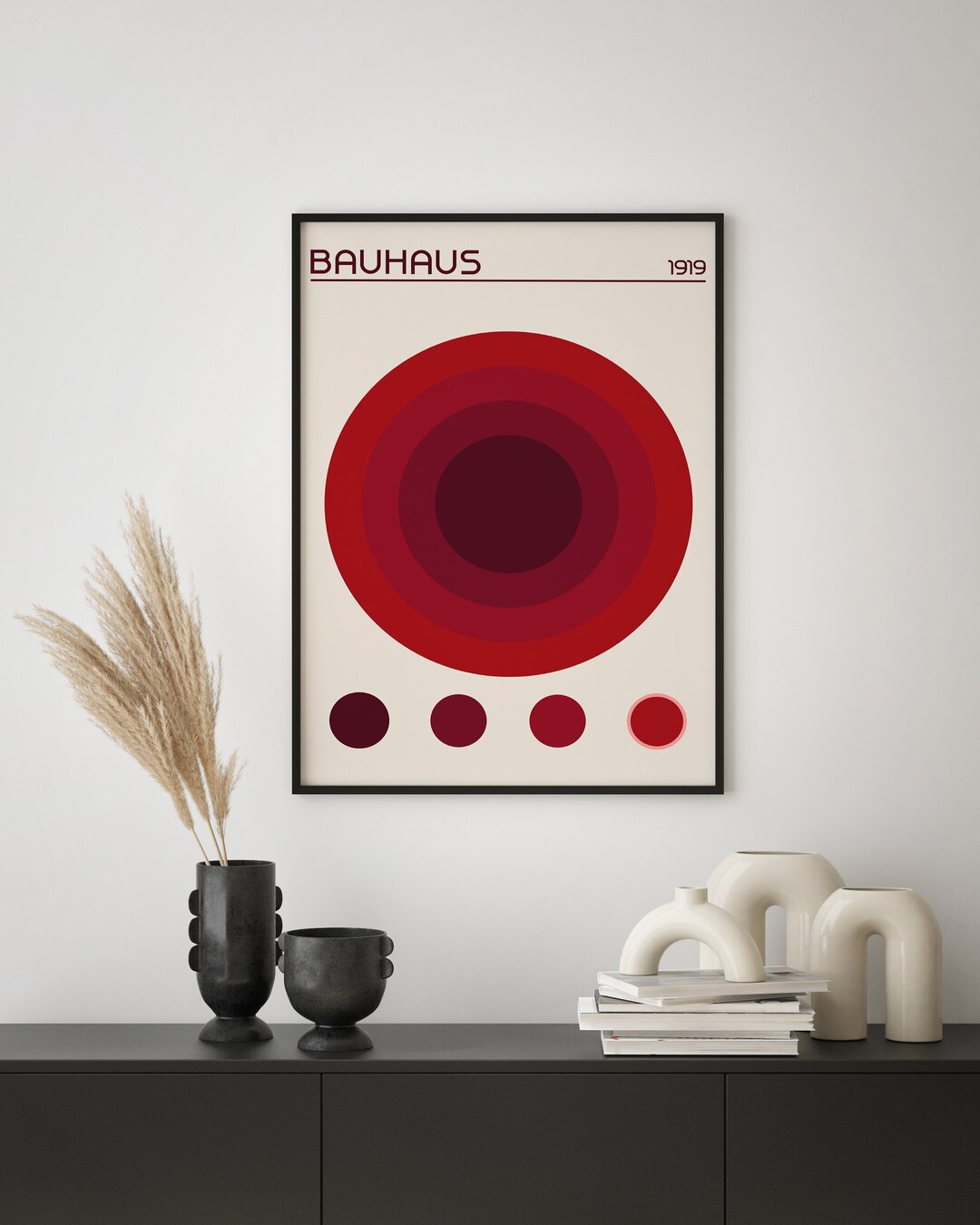 Buy Bauhaus 1919 Wall Art Print, Bright Bold Red Aesthetic Modern Home ...