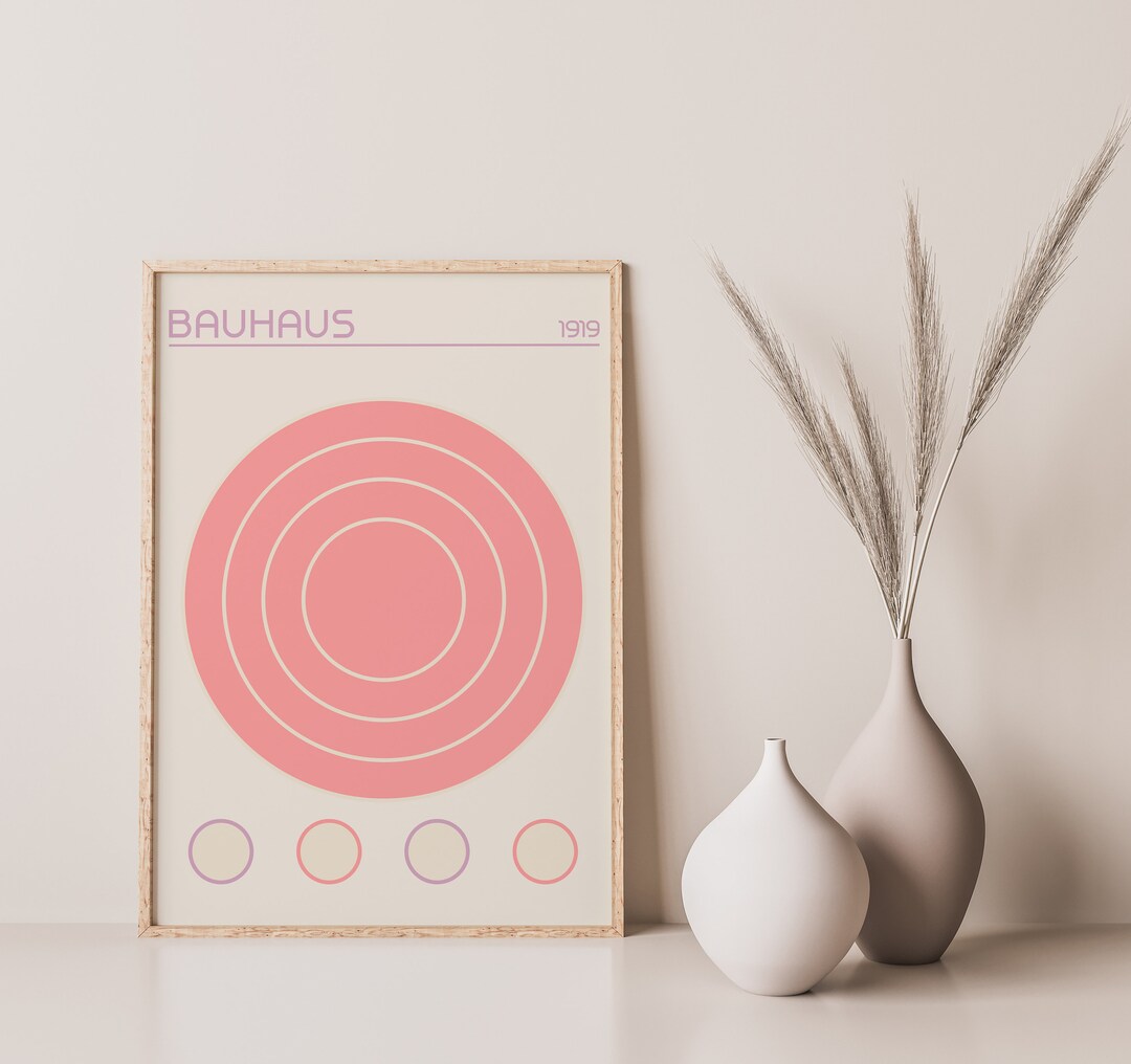 Bauhaus 1919 Wall Art Print, Pretty Pink Modern Home Decor, Retro ...
