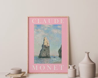 Claude Monet Art Print, Pastel Pink The Cliffs at Étretat Inspired Art Print, Modern Vintage Painting, Poster, Gallery Wall, A5 A4 A3 A2