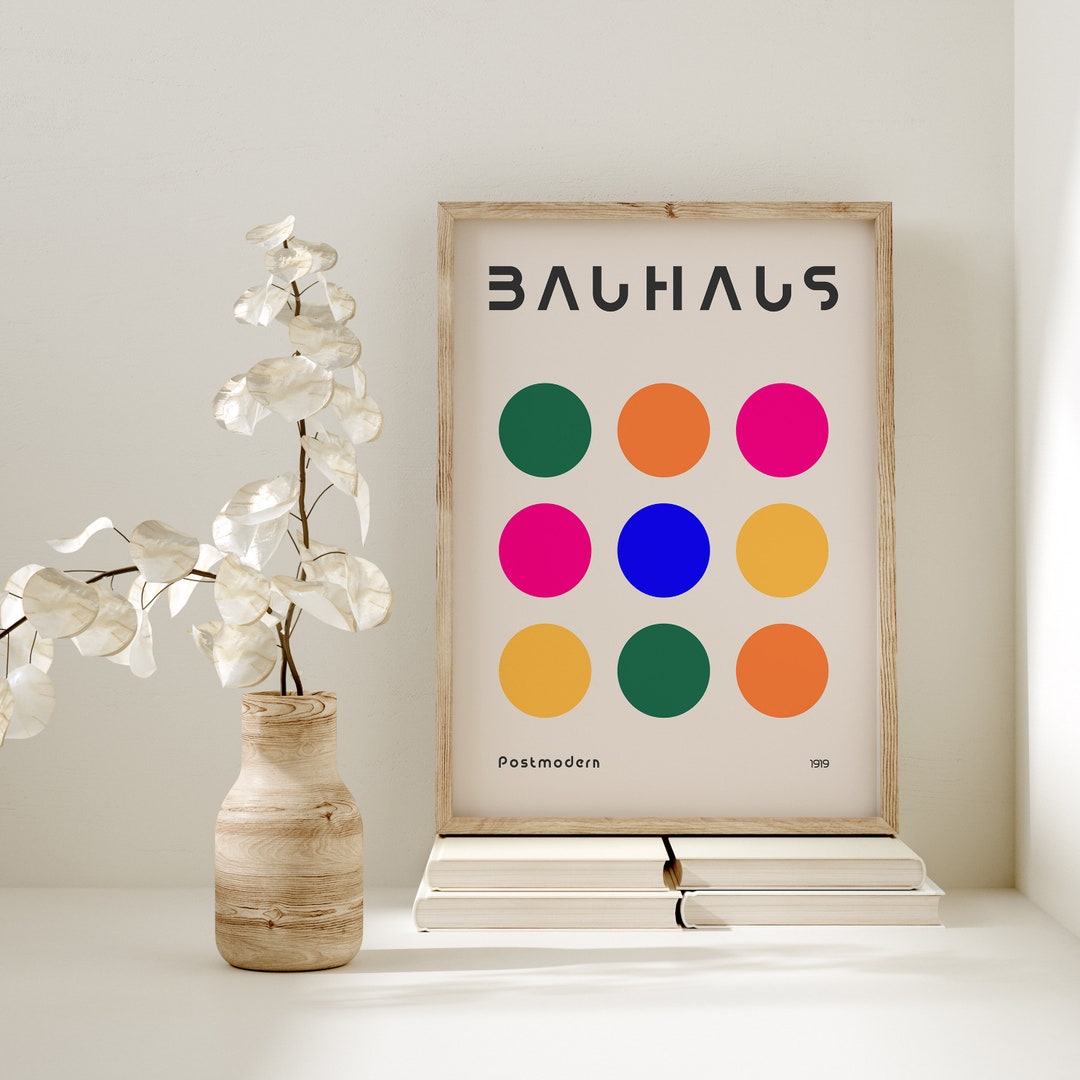 Bauhaus Large Circles Modernism Wall Art Print, Minimalist Pink Orange ...