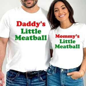 Camisa Little Meatball do papai, camisa Little Meatball da mamãe, moletom regata com capuz e decote em V