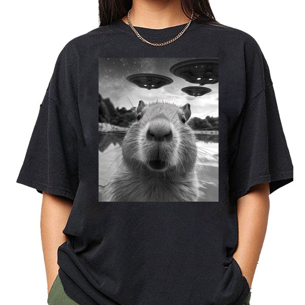 Capybara Selfie with UFOs shirt sweatshirt tank top v-neck hoodie