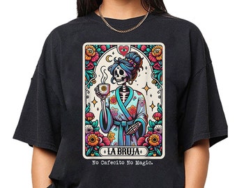 La Bruja No Cafecito No Magic Skeleton Dames shirt sweatshirt tanktop met capuchon met v-hals