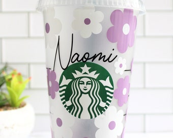 PERSONALIZED STARBUCKS CUP | starbucks cup with name | starbucks cup with retro flowers and name | custom starbucks cup | real starbucks cup