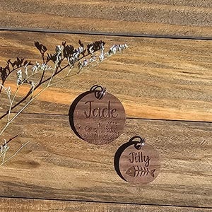Pet ID Tag | Engraved Pet Tag | Dog ID Tag | Pet ID | Gift for Pets | Handmade | Dog Tag | Cat Name Tag | Wooden Tag | Personalized Name Tag